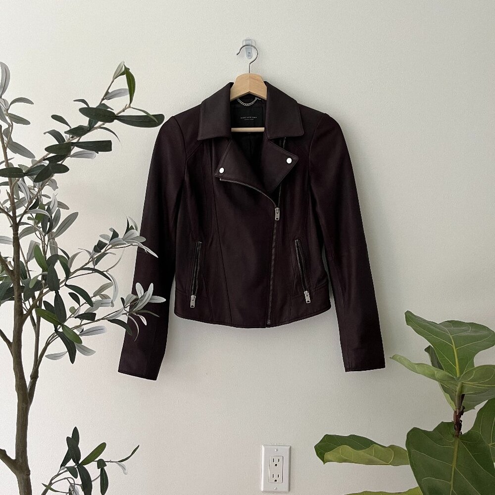 Marc New York Burgundy Moto Leather Jacket with Silver Hardware